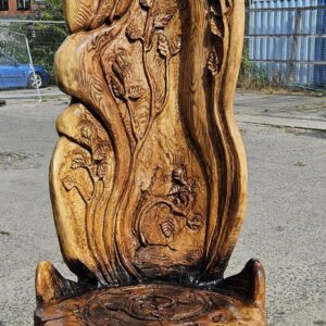 Hand Carved Oak Garden Throne and Side Table Set | Statement Outdoor Furniture UK